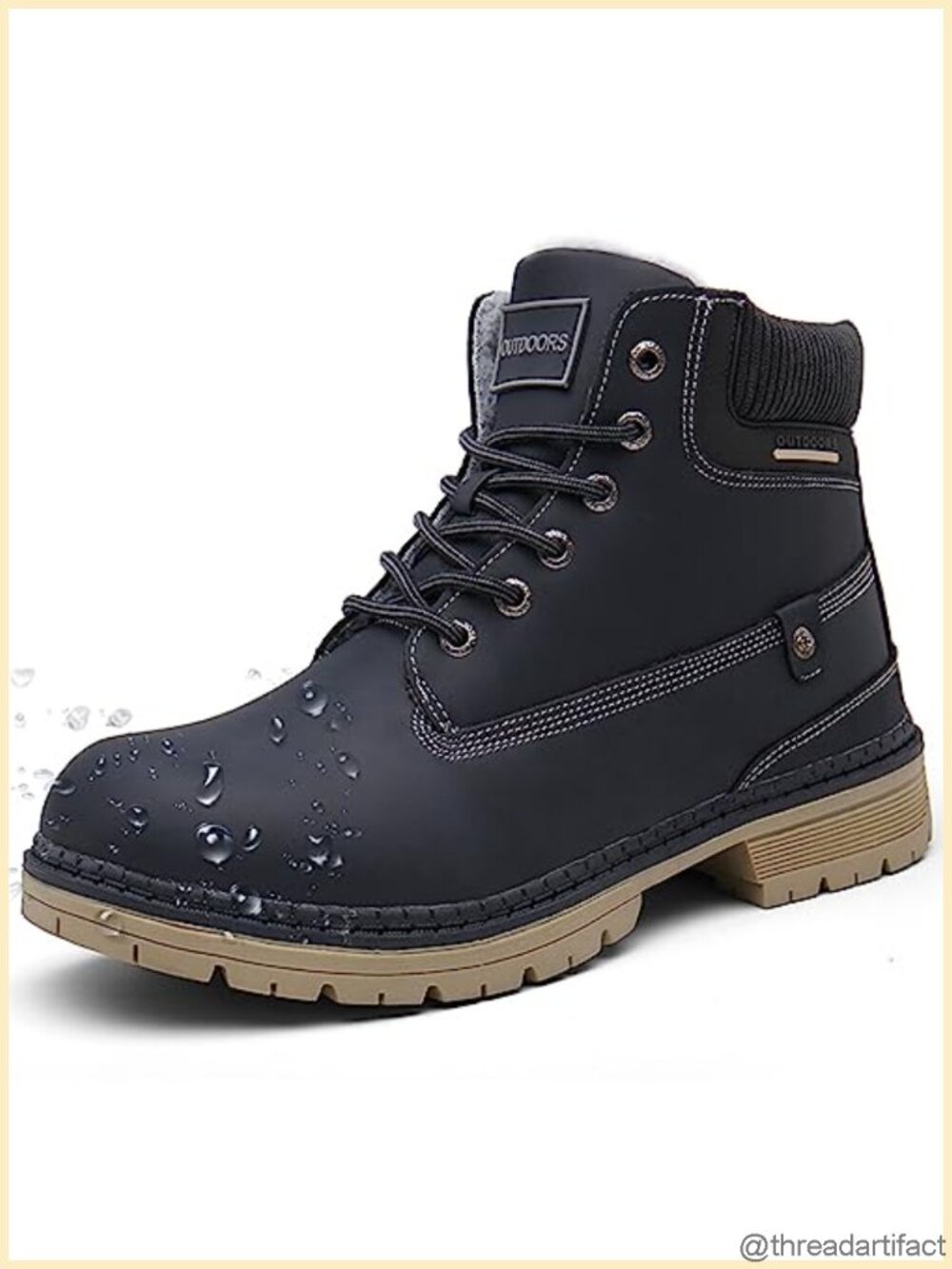 Winter Snow Boots PU Synthetic Leather Lace-Up Faux Fur Lined Ankle Boots